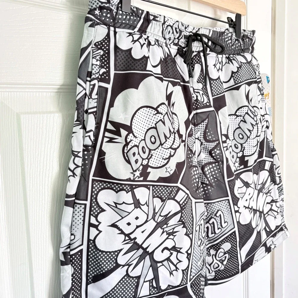 NEW Drill Clothing Co Swim Shorts Medium Grey Comic Book Pop Art D2307-Y2821 NEW